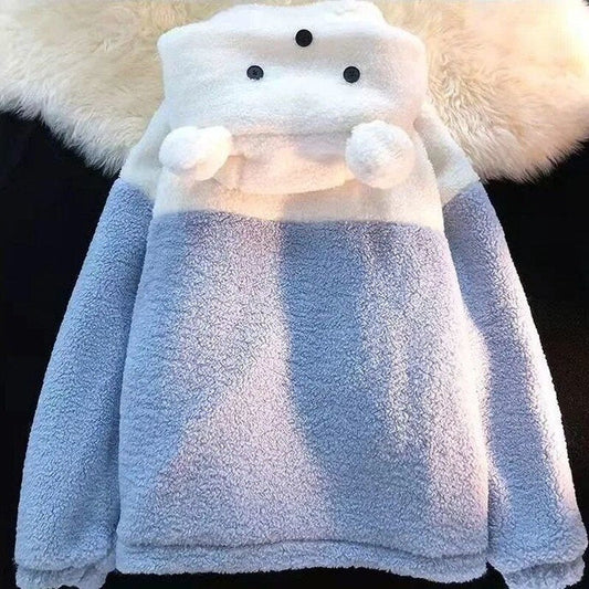 Embroidery Bear Polyester Two-Tone Wool Jacket - Kawaiies - Adorable - Cute - Plushies - Plush - Kawaii