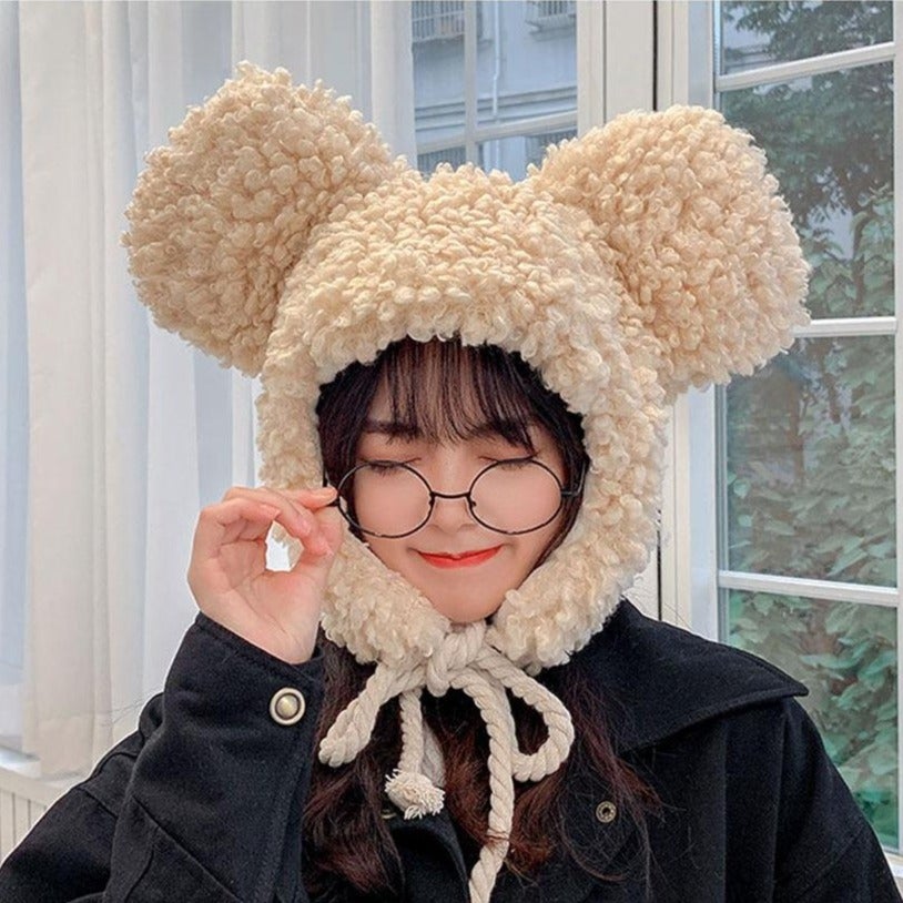 Faux Fur Large Bear Ears Tassel Beanie Hat - Kawaiies - Adorable - Cute - Plushies - Plush - Kawaii