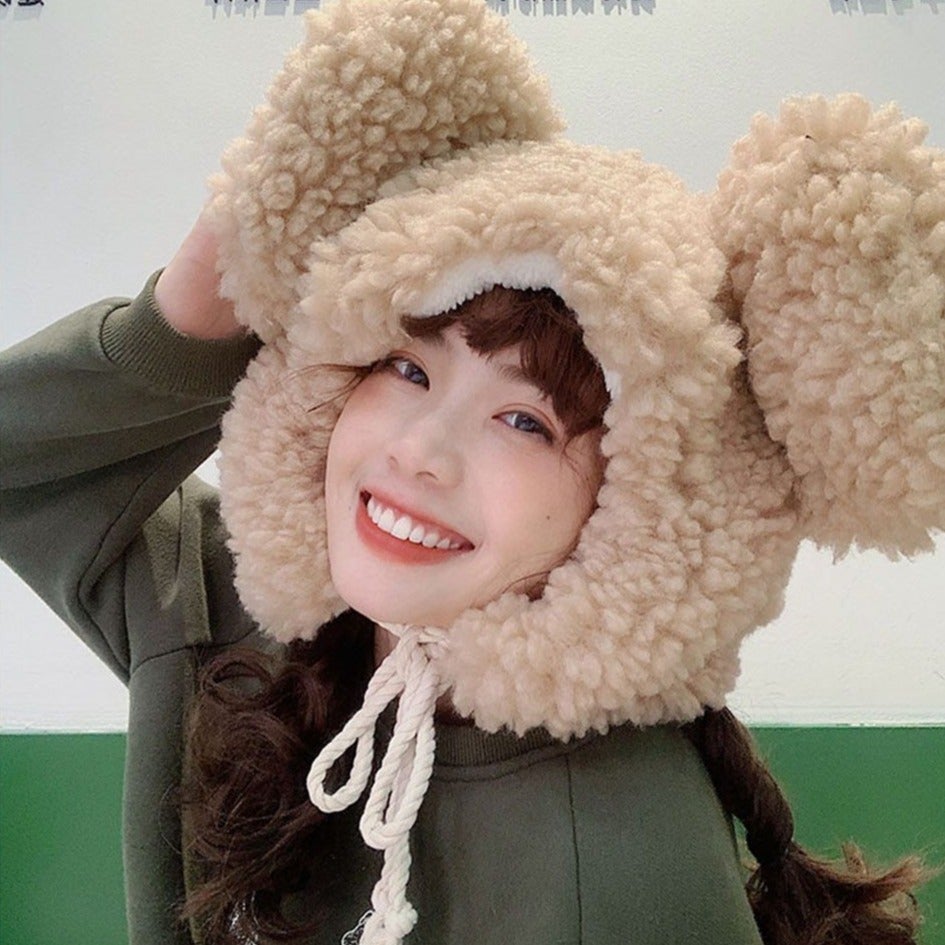 Faux Fur Large Bear Ears Tassel Beanie Hat - Kawaiies - Adorable - Cute - Plushies - Plush - Kawaii