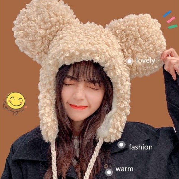 Faux Fur Large Bear Ears Tassel Beanie Hat - Kawaiies - Adorable - Cute - Plushies - Plush - Kawaii