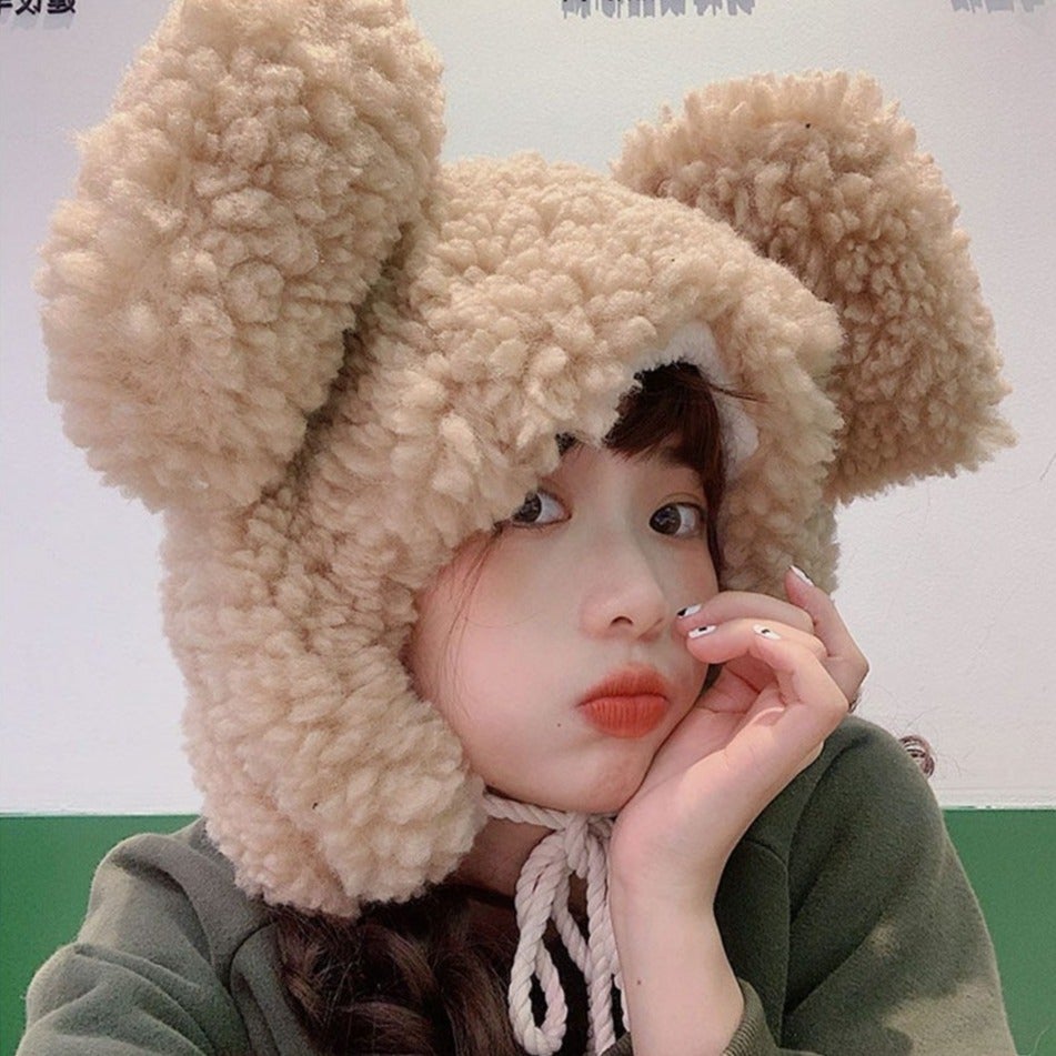 Faux Fur Large Bear Ears Tassel Beanie Hat - Kawaiies - Adorable - Cute - Plushies - Plush - Kawaii