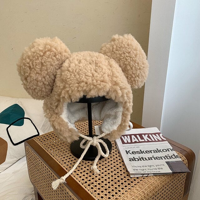 Faux Fur Large Bear Ears Tassel Beanie Hat – Kawaiies