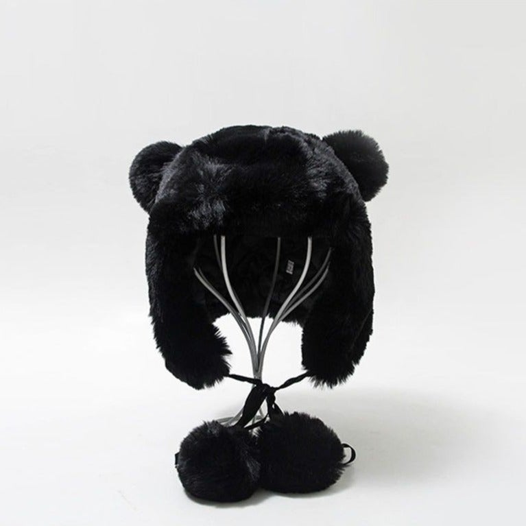 Faux Fur Round Bear Ears Tassel Beanie Hat - Kawaiies - Adorable - Cute - Plushies - Plush - Kawaii