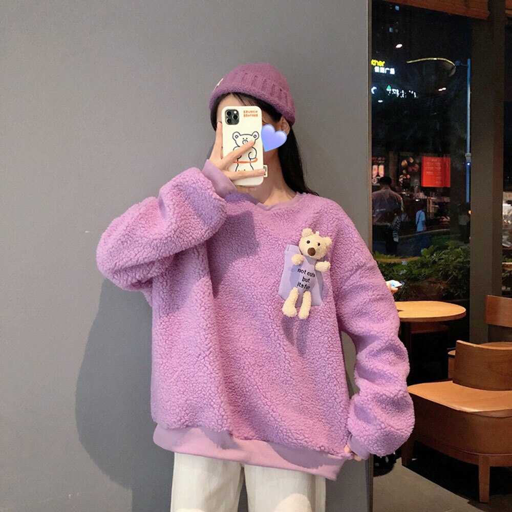 Fleece Sweatshirt with a Pocket Bear - Kawaiies - Adorable - Cute - Plushies - Plush - Kawaii
