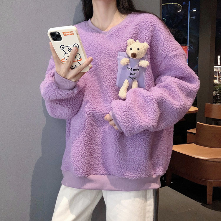 Fleece Sweatshirt with a Pocket Bear - Kawaiies - Adorable - Cute - Plushies - Plush - Kawaii