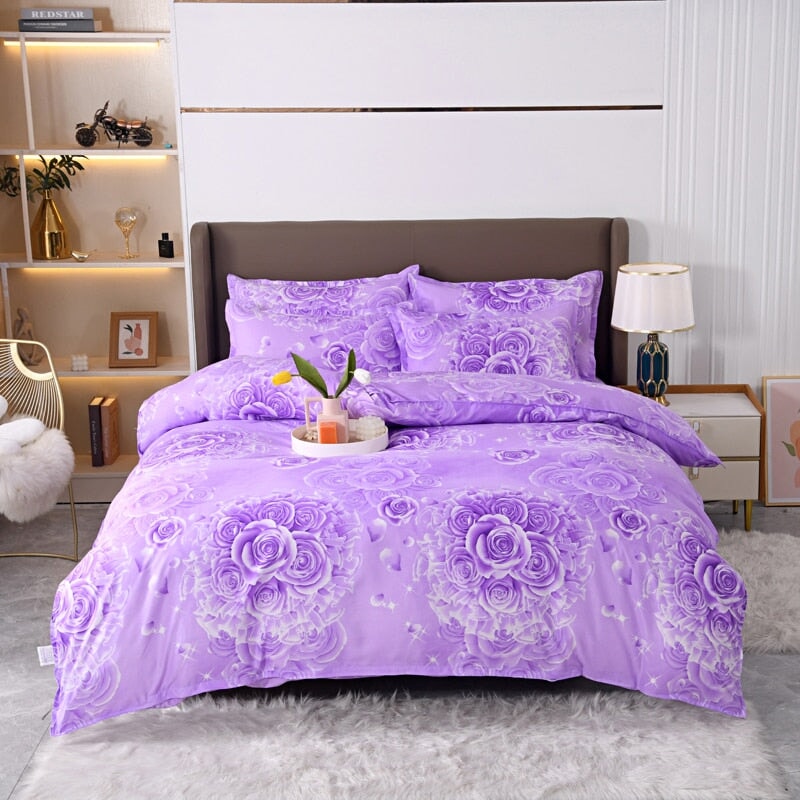 Floral Pink Blue Purple Polyester Bedding Sets - Kawaiies - Adorable - Cute - Plushies - Plush - Kawaii