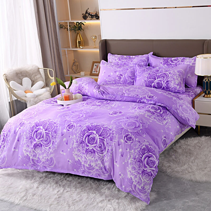 Floral Pink Blue Purple Polyester Bedding Sets - Kawaiies - Adorable - Cute - Plushies - Plush - Kawaii
