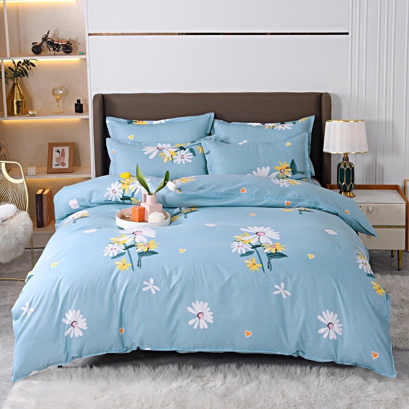 Floral Pink Blue Purple Polyester Bedding Sets - Kawaiies - Adorable - Cute - Plushies - Plush - Kawaii
