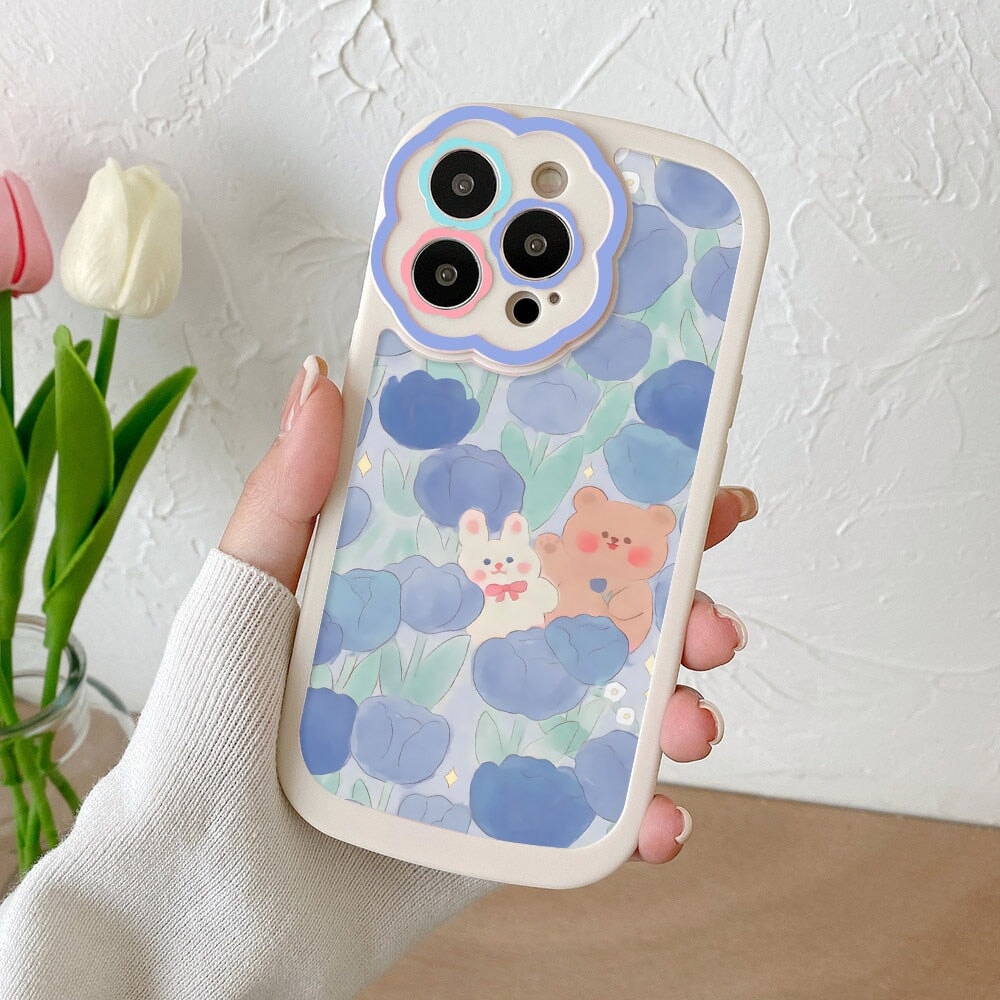 kawaiies-softtoys-plushies-kawaii-plush-Flower Bear Bunny Pink Blue iPhone Case | NEW Accessories Blue For iPhone 14 Pro Max 
