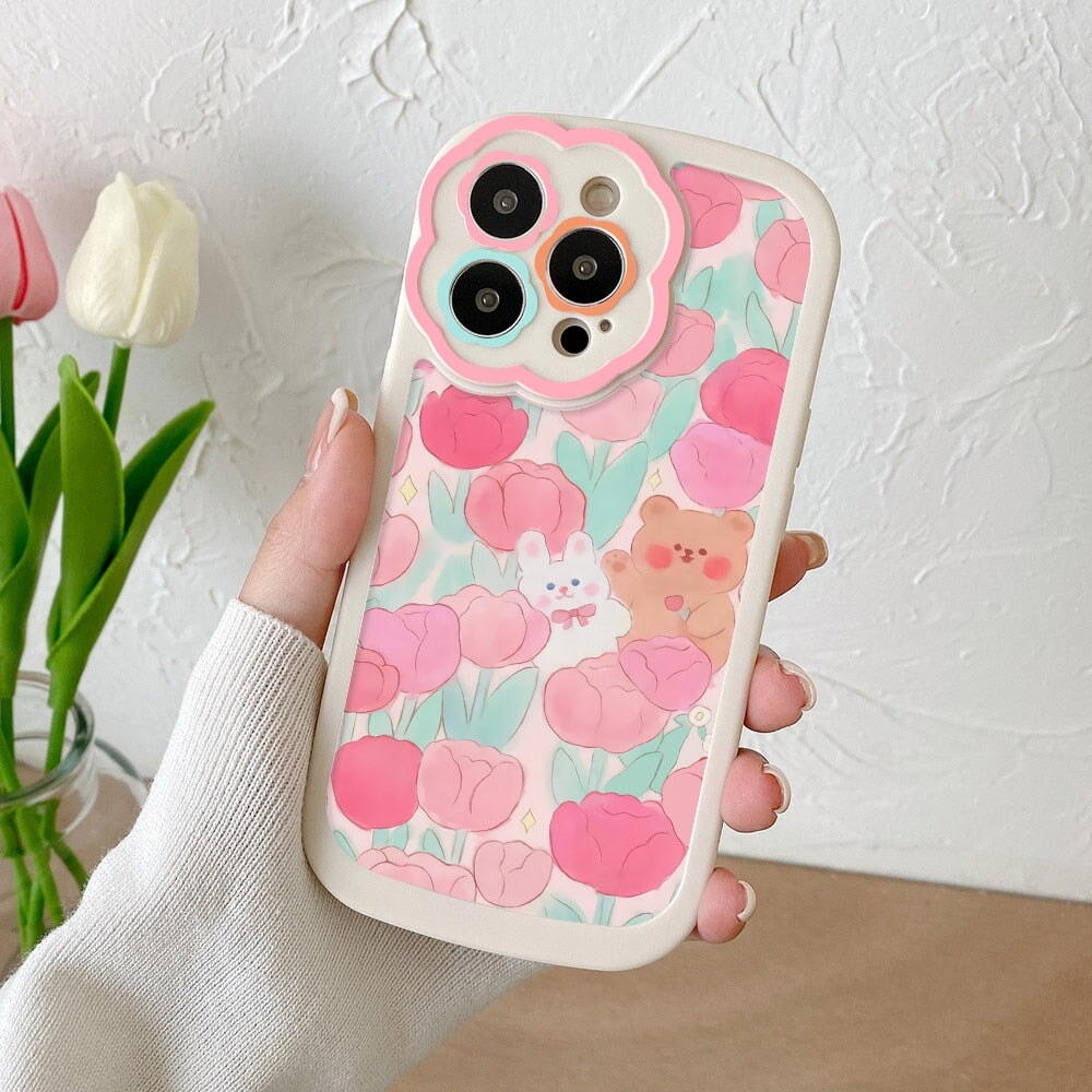 Flower Bear Bunny Pink Blue iPhone Case | NEW - Kawaiies - Adorable - Cute - Plushies - Plush - Kawaii