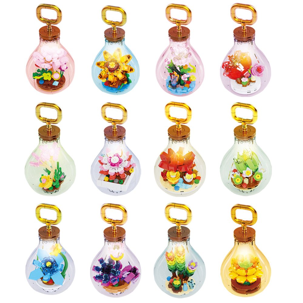 Flowers in Light Bulbs Micro Building Blocks  | NEW - Kawaiies - Adorable - Cute - Plushies - Plush - Kawaii