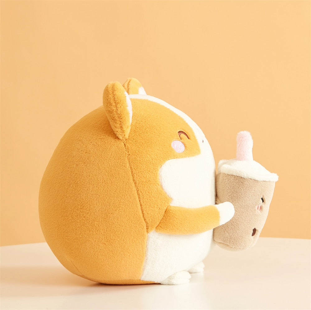 Fluffy Round Chubby Corgi Bubble Tea Plushie - Kawaiies - Adorable - Cute - Plushies - Plush - Kawaii