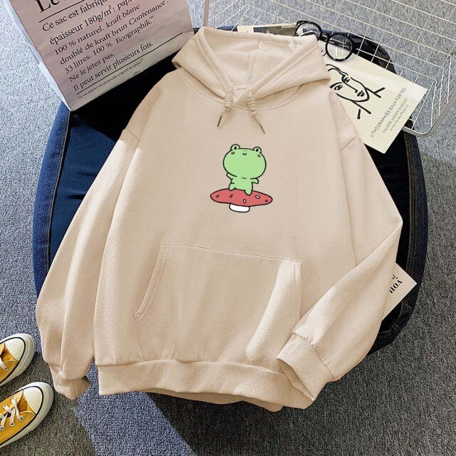 Friendly Frog Dancing on Mushroom Hoodie - Kawaiies - Adorable - Cute - Plushies - Plush - Kawaii