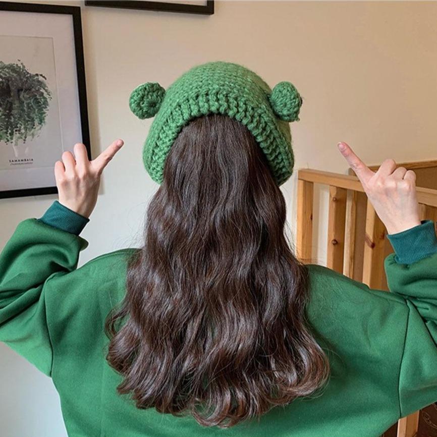 Frog Pom Pom Knit Beanie Hat - Kawaiies - Adorable - Cute - Plushies - Plush - Kawaii