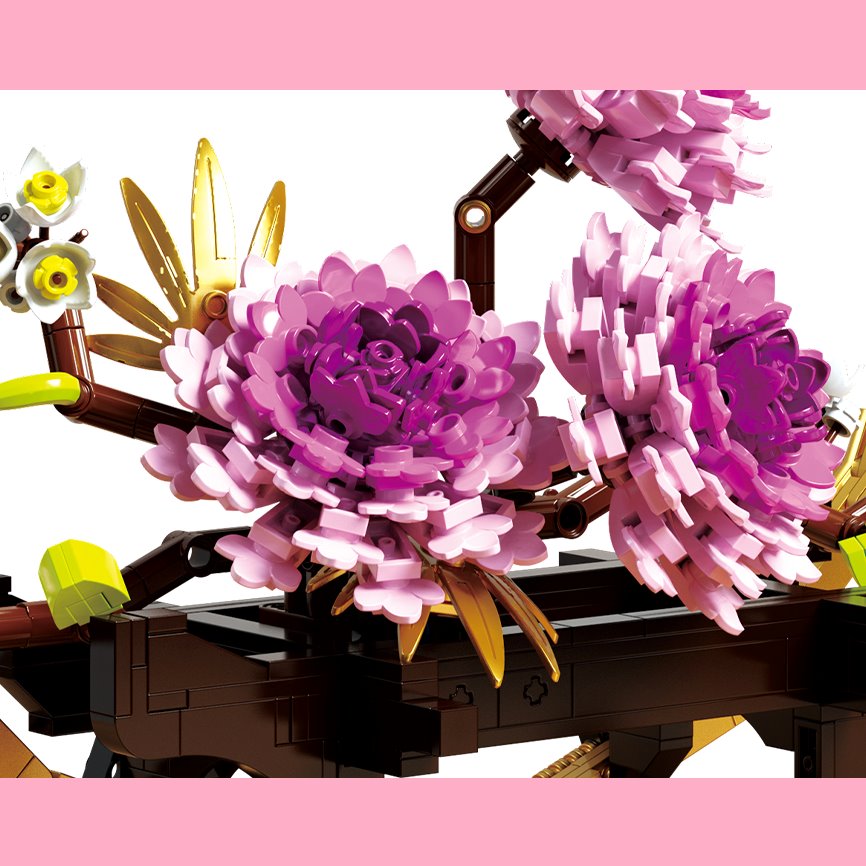 Full Moon Beautiful Blossoming Purple Peony Flowers Building Blocks - Kawaiies - Adorable - Cute - Plushies - Plush - Kawaii