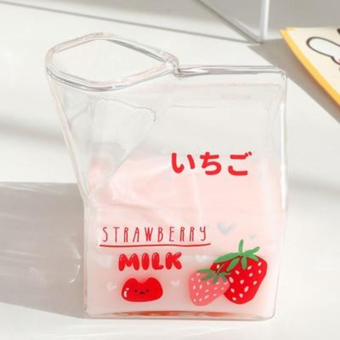 Clear Milk Carton Water Bottle Strawberry Kawaii