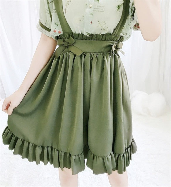 Green Japanese Lolita Cosplay Kawaii Pleated Vintage Long Skirt - Kawaiies - Adorable - Cute - Plushies - Plush - Kawaii