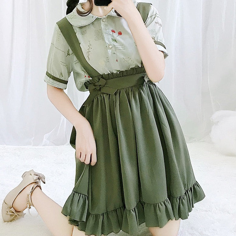 Green Japanese Lolita Cosplay Kawaii Pleated Vintage Long Skirt - Kawaiies - Adorable - Cute - Plushies - Plush - Kawaii