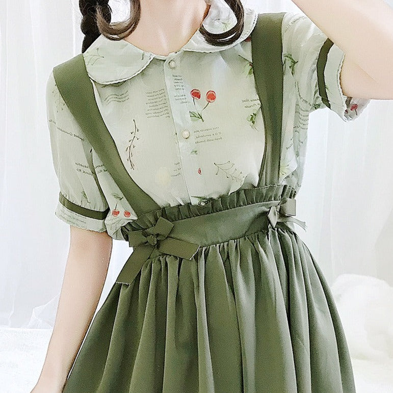 Green Japanese Lolita Cosplay Kawaii Pleated Vintage Long Skirt - Kawaiies - Adorable - Cute - Plushies - Plush - Kawaii