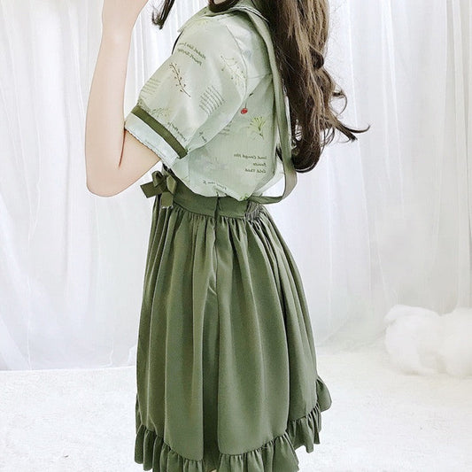 Green Japanese Lolita Cosplay Kawaii Pleated Vintage Long Skirt - Kawaiies - Adorable - Cute - Plushies - Plush - Kawaii