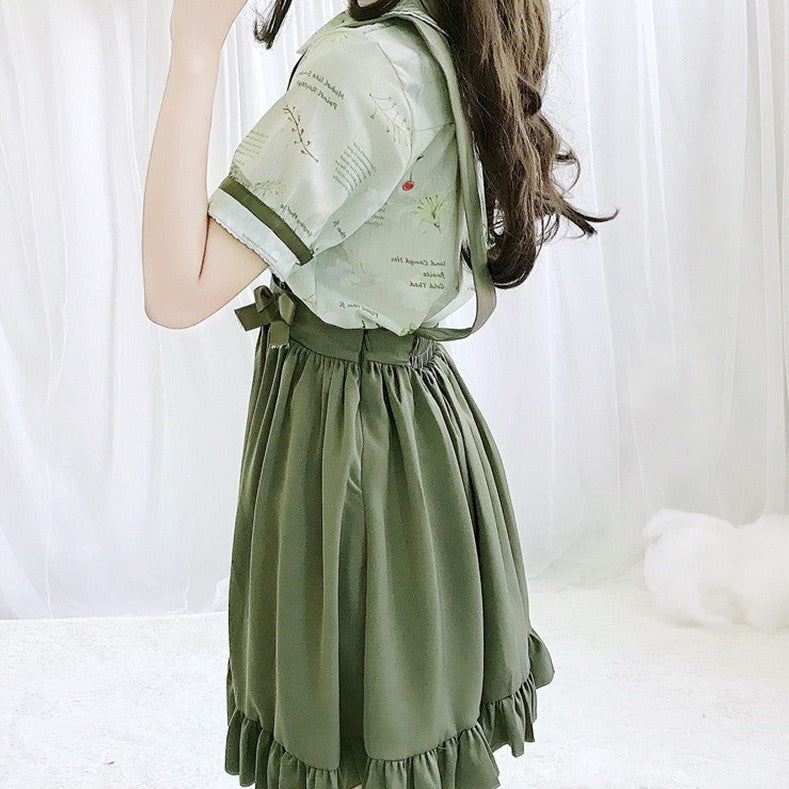 Green Japanese Lolita Cosplay Kawaii Pleated Vintage Long Skirt - Kawaiies - Adorable - Cute - Plushies - Plush - Kawaii