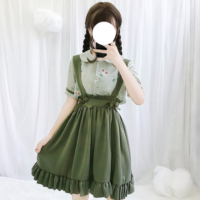 Green Japanese Lolita Cosplay Kawaii Pleated Vintage Long Skirt - Kawaiies - Adorable - Cute - Plushies - Plush - Kawaii