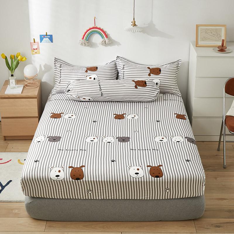 Grey Striped Dog Fitted Bedsheet - Kawaiies - Adorable - Cute - Plushies - Plush - Kawaii