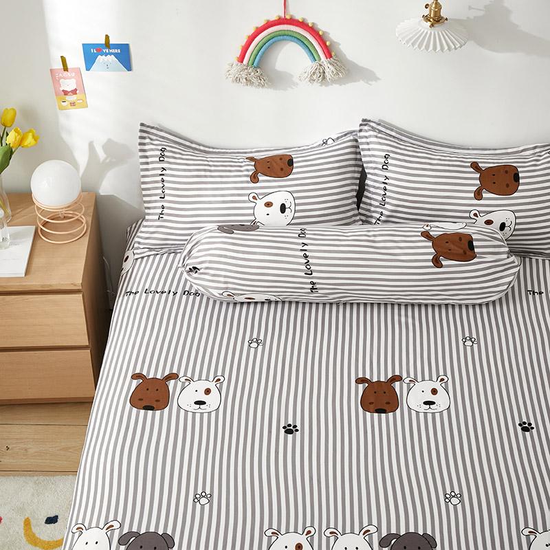 Grey Striped Dog Fitted Bedsheet - Kawaiies - Adorable - Cute - Plushies - Plush - Kawaii