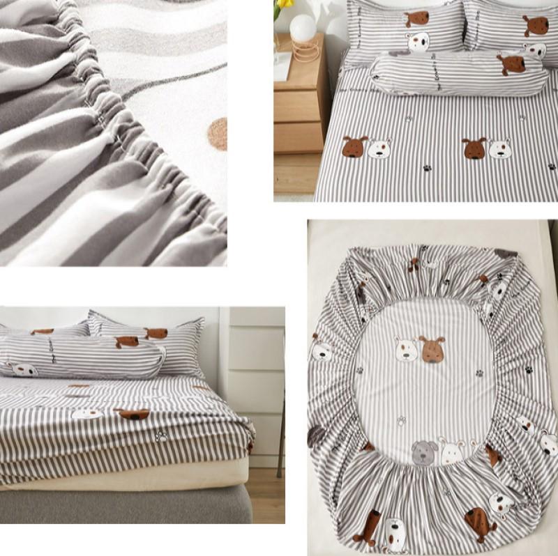 Grey Striped Dog Fitted Bedsheet - Kawaiies - Adorable - Cute - Plushies - Plush - Kawaii