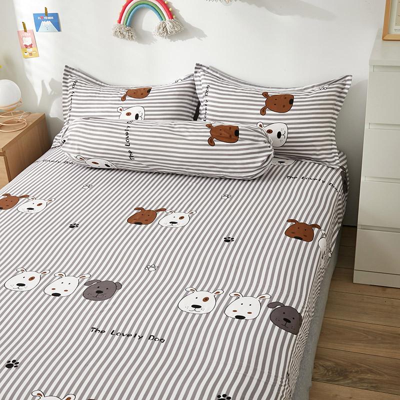 Grey Striped Dog Fitted Bedsheet - Kawaiies - Adorable - Cute - Plushies - Plush - Kawaii