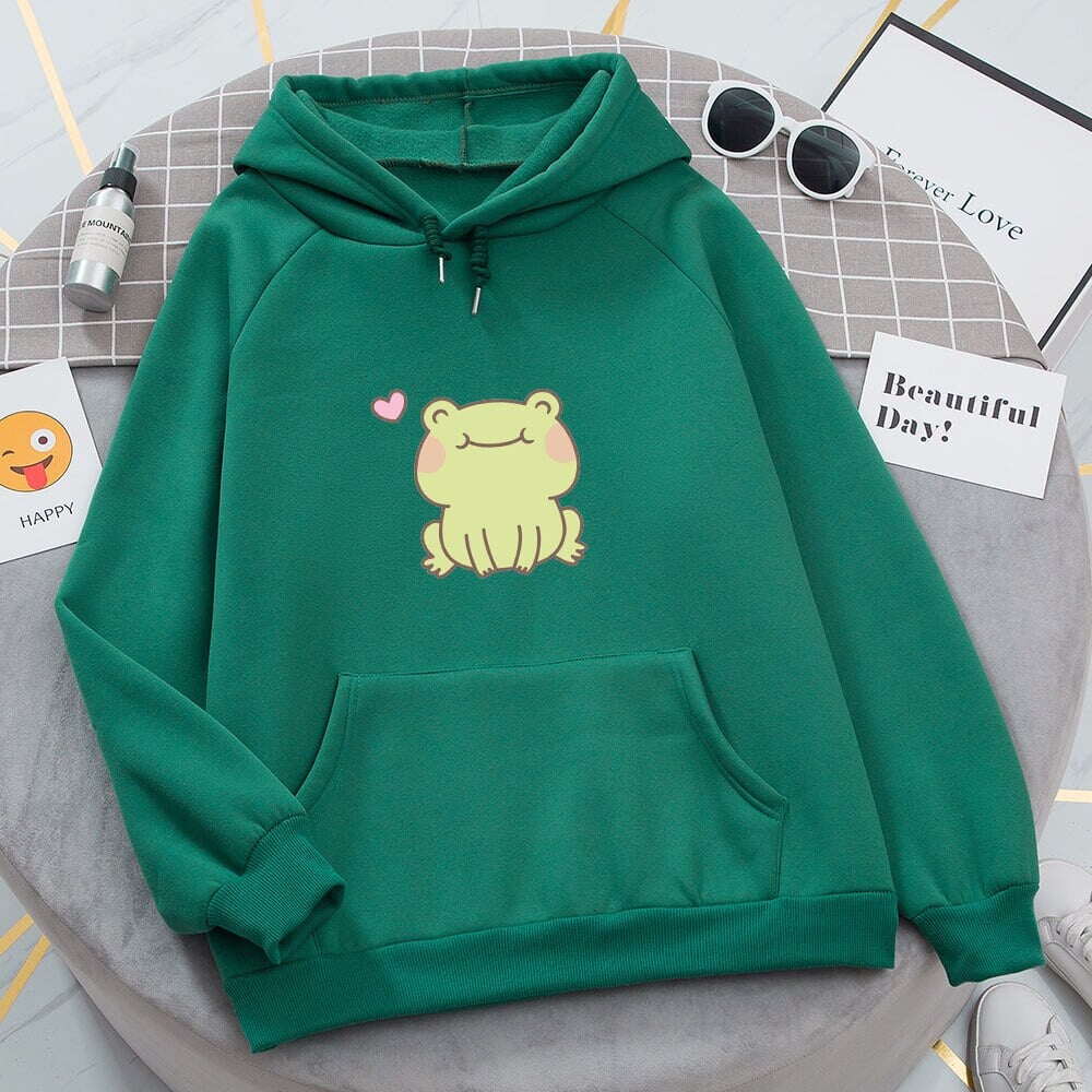 Happy Green Blushing Frog Unisex Hoodie - Kawaiies - Adorable - Cute - Plushies - Plush - Kawaii