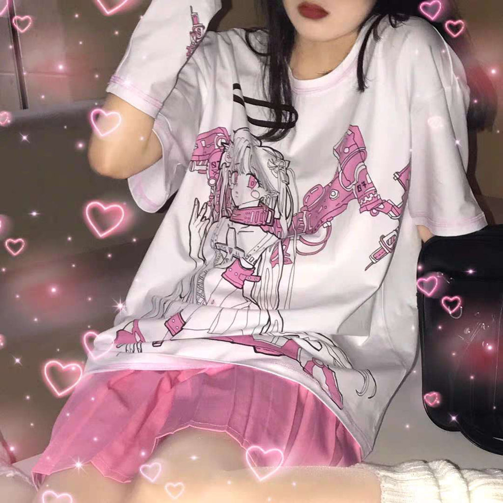 Harajuku Anime Pink E-Girl Tee with Arm Warmers - Kawaiies - Adorable - Cute - Plushies - Plush - Kawaii