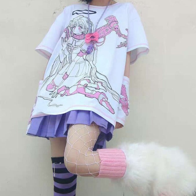 Harajuku Anime Pink E-Girl Tee with Arm Warmers - Kawaiies - Adorable - Cute - Plushies - Plush - Kawaii