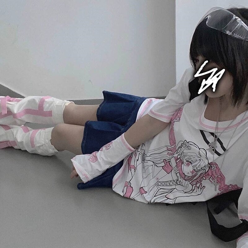 Harajuku Anime Pink E-Girl Tee with Arm Warmers - Kawaiies - Adorable - Cute - Plushies - Plush - Kawaii