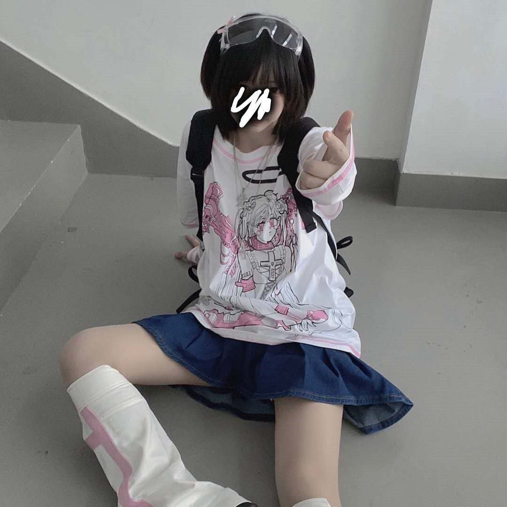 Harajuku Anime Pink E-Girl Tee with Arm Warmers - Kawaiies - Adorable - Cute - Plushies - Plush - Kawaii