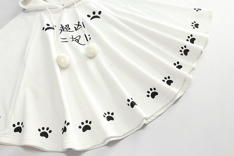 Harajuku Black Gray White Cat Hooded Cloak Coat - Kawaiies - Adorable - Cute - Plushies - Plush - Kawaii