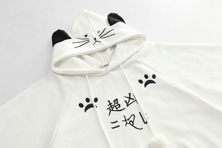 Harajuku Black Gray White Cat Hooded Cloak Coat - Kawaiies - Adorable - Cute - Plushies - Plush - Kawaii