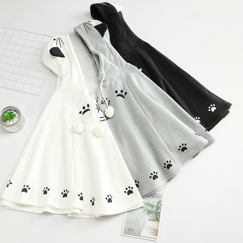 Harajuku Black Gray White Cat Hooded Cloak Coat - Kawaiies - Adorable - Cute - Plushies - Plush - Kawaii
