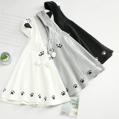Harajuku Black Gray White Cat Hooded Cloak Coat - Kawaiies - Adorable - Cute - Plushies - Plush - Kawaii