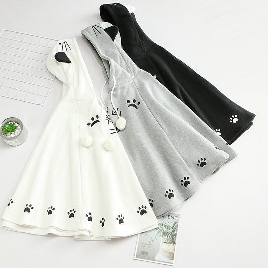 Harajuku Black Gray White Cat Hooded Cloak Coat - Kawaiies - Adorable - Cute - Plushies - Plush - Kawaii