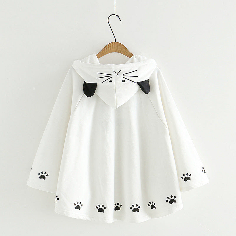 Harajuku Black Gray White Cat Hooded Cloak Coat - Kawaiies - Adorable - Cute - Plushies - Plush - Kawaii