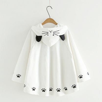 Harajuku Black Gray White Cat Hooded Cloak Coat - Kawaiies - Adorable - Cute - Plushies - Plush - Kawaii
