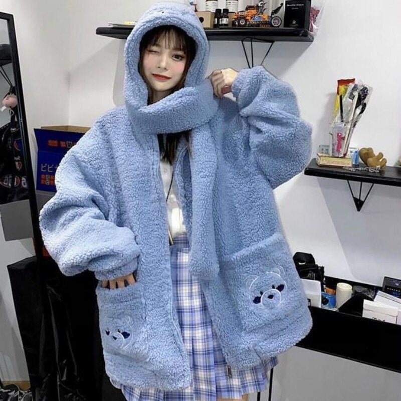 Harajuku Blue Oversized Fleece Cardigan - Kawaiies - Adorable - Cute - Plushies - Plush - Kawaii