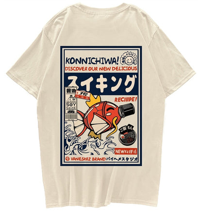 Harajuku Japanese Fish Konnichiwa Poster Unisex Tee | NEW - Kawaiies - Adorable - Cute - Plushies - Plush - Kawaii