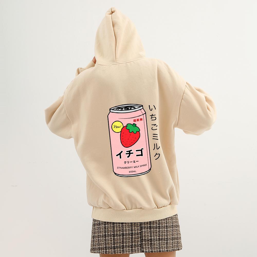 Harajuku Strawberry Milk Oversized Part-Cotton Hoodie - Kawaiies - Adorable - Cute - Plushies - Plush - Kawaii