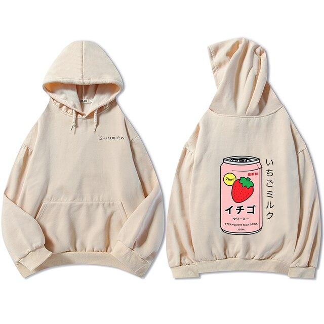 Harajuku Strawberry Milk Oversized Part-Cotton Hoodie - Kawaiies - Adorable - Cute - Plushies - Plush - Kawaii