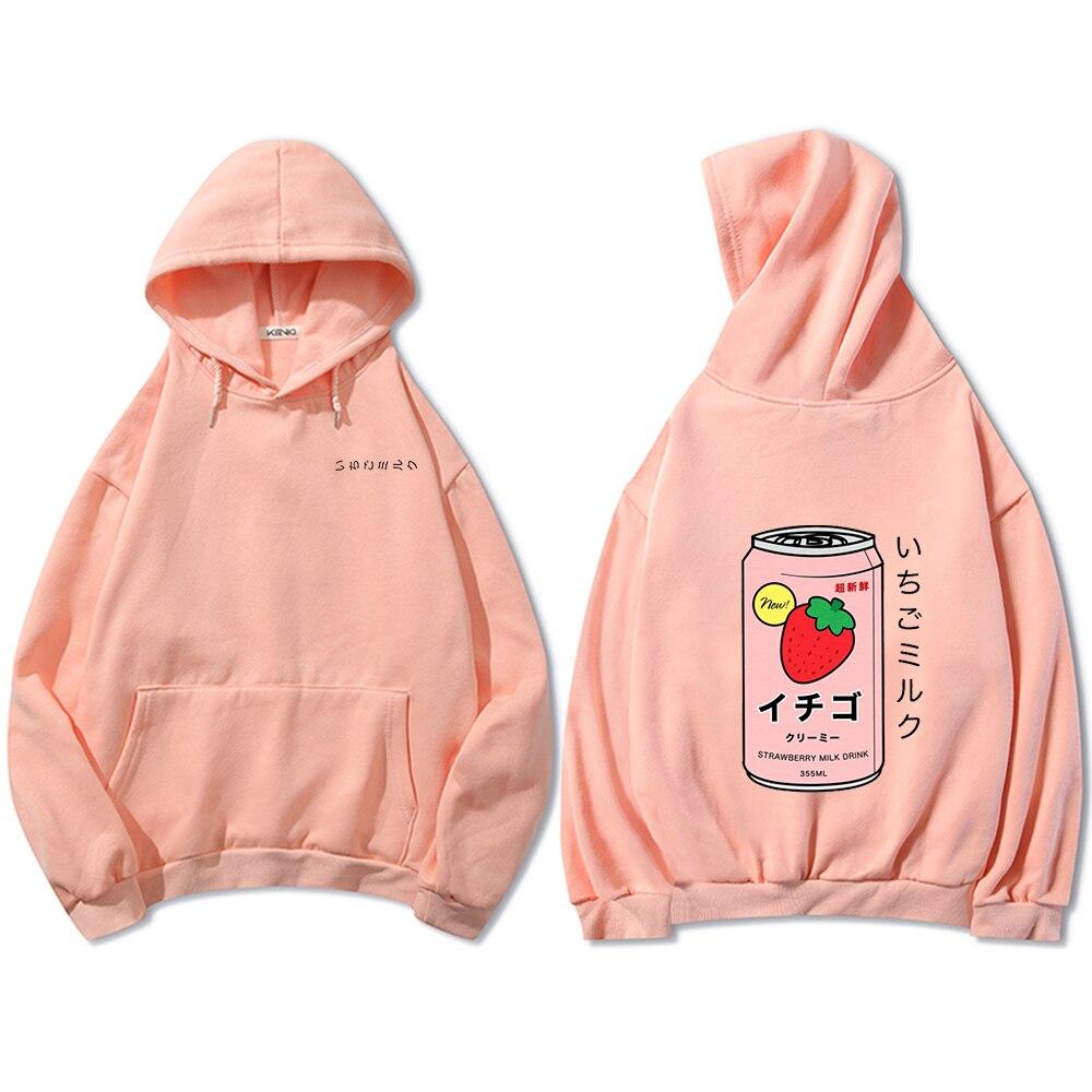 Harajuku Strawberry Milk Oversized Part-Cotton Hoodie - Kawaiies - Adorable - Cute - Plushies - Plush - Kawaii