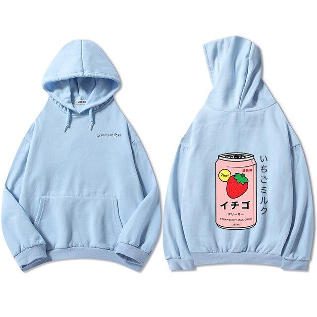 Harajuku Strawberry Milk Oversized Part-Cotton Hoodie - Kawaiies - Adorable - Cute - Plushies - Plush - Kawaii