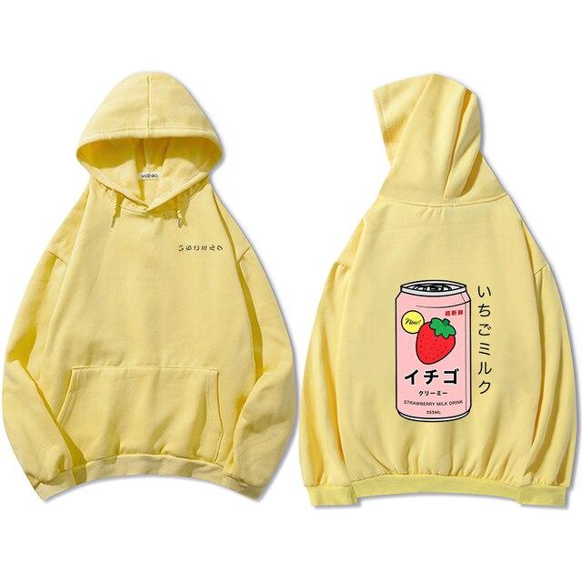 Harajuku Strawberry Milk Oversized Part-Cotton Hoodie - Kawaiies - Adorable - Cute - Plushies - Plush - Kawaii