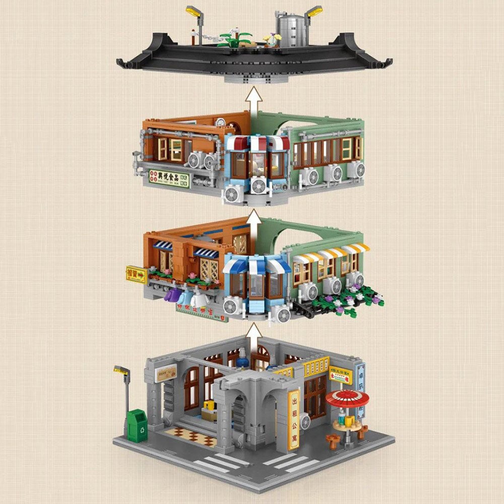 Hong Kong Street Apartment & Pharmacy Micro Building Blocks | NEW - Kawaiies - Adorable - Cute - Plushies - Plush - Kawaii